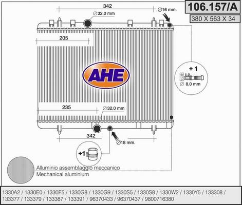 AHE 106.157/A - Радиатор, охлаждане на двигателя vvparts.bg