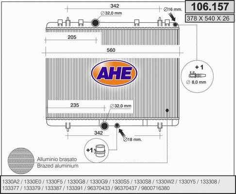 AHE 106.157 - Радиатор, охлаждане на двигателя vvparts.bg