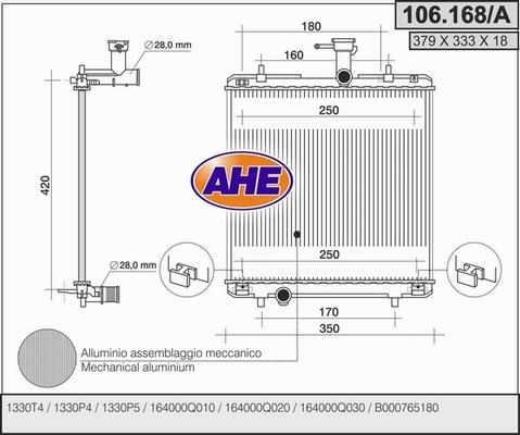 AHE 106.168/A - Радиатор, охлаждане на двигателя vvparts.bg