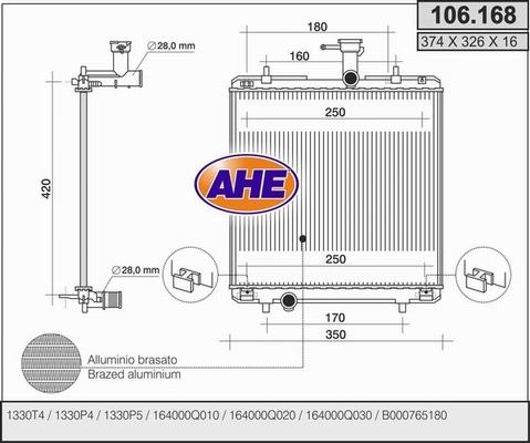 AHE 106.168 - Радиатор, охлаждане на двигателя vvparts.bg