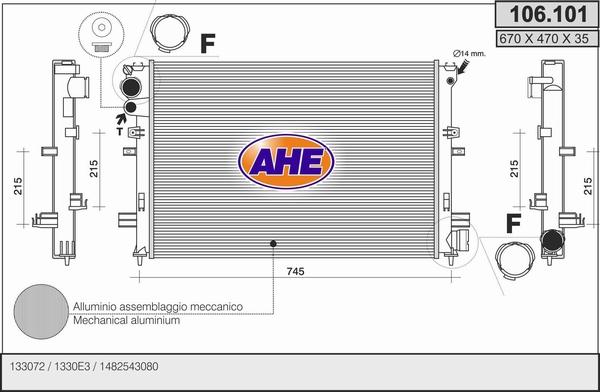 AHE 106.101 - Радиатор, охлаждане на двигателя vvparts.bg