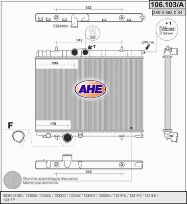 AHE 106.103/A - Радиатор, охлаждане на двигателя vvparts.bg