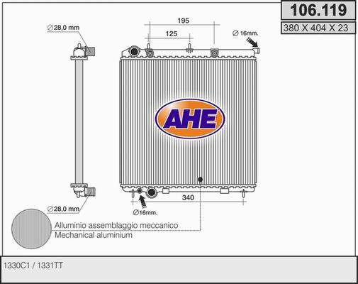 AHE 106.119 - Радиатор, охлаждане на двигателя vvparts.bg