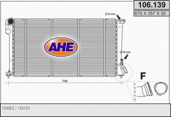 AHE 106.139 - Радиатор, охлаждане на двигателя vvparts.bg