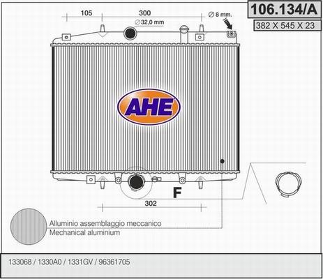 AHE 106.134/A - Радиатор, охлаждане на двигателя vvparts.bg