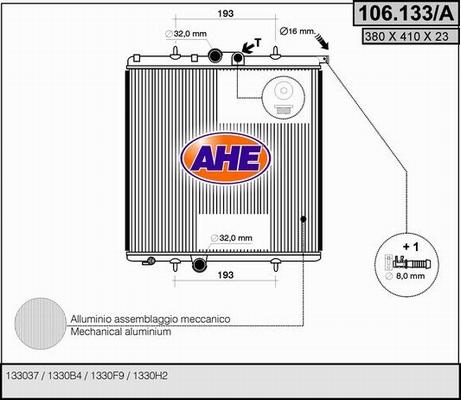 AHE 106.133/A - Радиатор, охлаждане на двигателя vvparts.bg