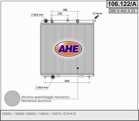 AHE 106.122/A - Радиатор, охлаждане на двигателя vvparts.bg