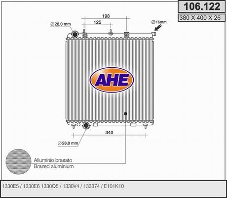 AHE 106.122 - Радиатор, охлаждане на двигателя vvparts.bg