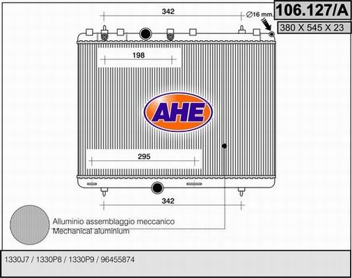 AHE 106.127/A - Радиатор, охлаждане на двигателя vvparts.bg