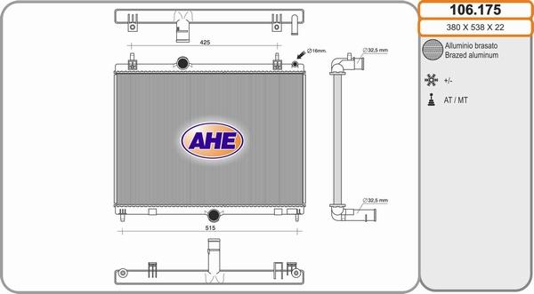 AHE 106.175 - Радиатор, охлаждане на двигателя vvparts.bg