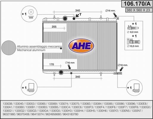 AHE 106.170/A - Радиатор, охлаждане на двигателя vvparts.bg