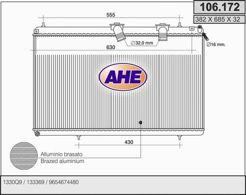 AHE 106.172 - Радиатор, охлаждане на двигателя vvparts.bg