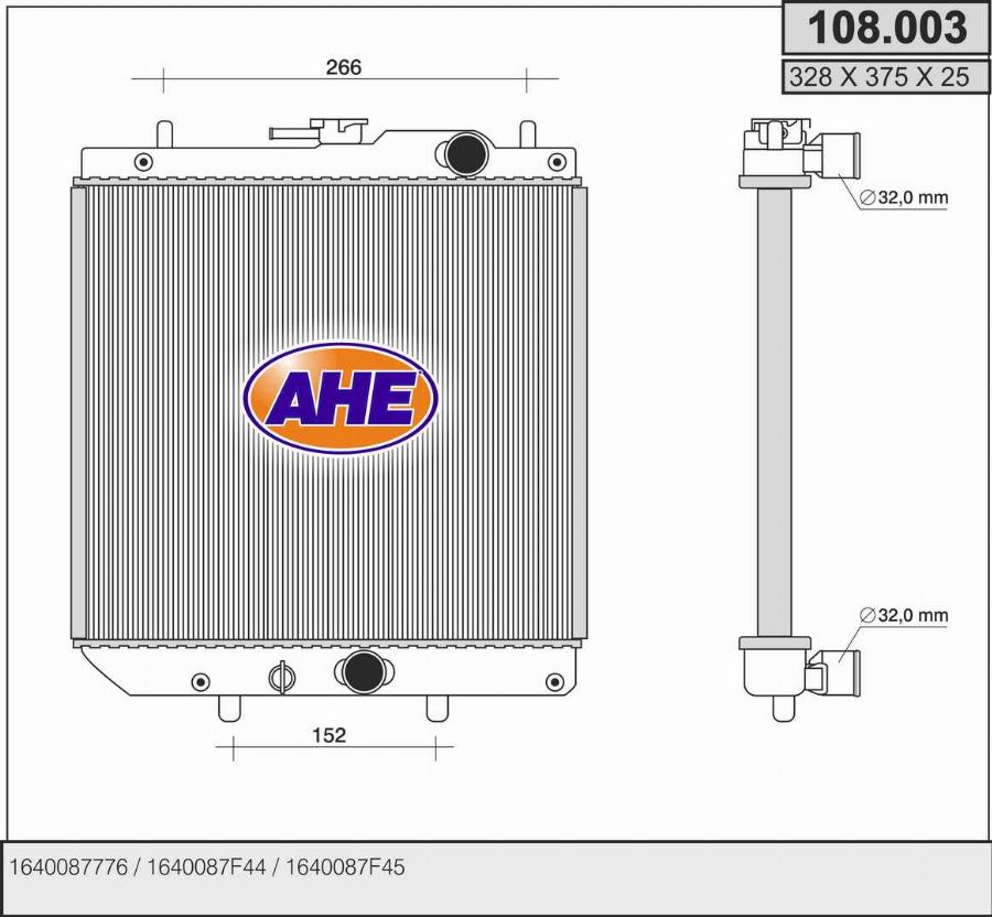 AHE 108.003 - Радиатор, охлаждане на двигателя vvparts.bg