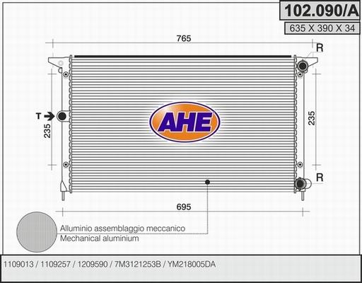 AHE 102.090/A - Радиатор, охлаждане на двигателя vvparts.bg
