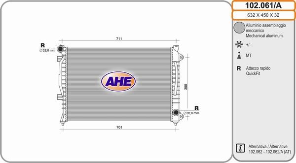 AHE 102.061/A - Радиатор, охлаждане на двигателя vvparts.bg