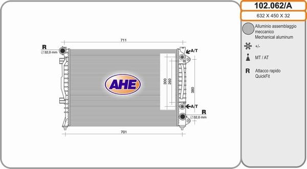 AHE 102.062/A - Радиатор, охлаждане на двигателя vvparts.bg