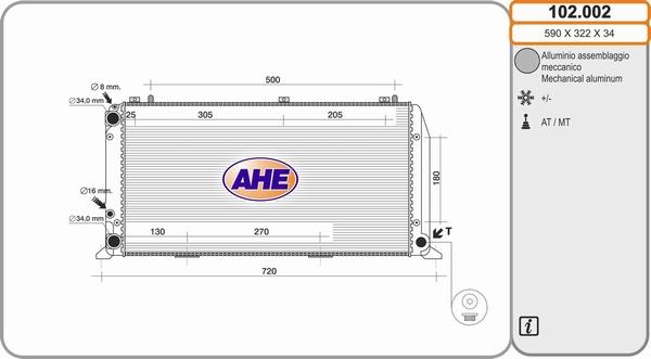 AHE 102.002 - Радиатор, охлаждане на двигателя vvparts.bg