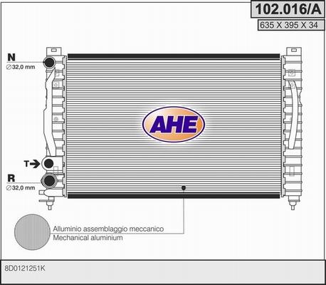 AHE 102.016/A - Радиатор, охлаждане на двигателя vvparts.bg
