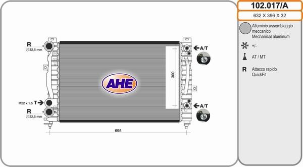 AHE 102.017/A - Радиатор, охлаждане на двигателя vvparts.bg