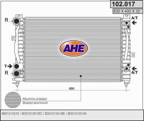 AHE 102.017 - Радиатор, охлаждане на двигателя vvparts.bg