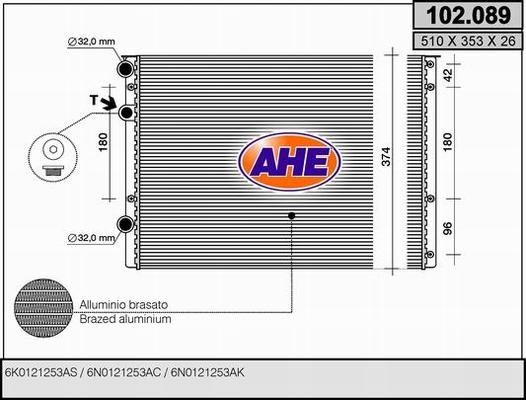 AHE 102.089 - Радиатор, охлаждане на двигателя vvparts.bg