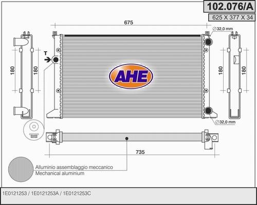 AHE 102.076/A - Радиатор, охлаждане на двигателя vvparts.bg