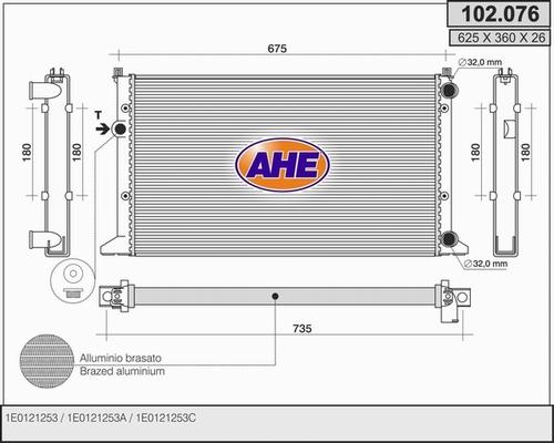 AHE 102.076 - Радиатор, охлаждане на двигателя vvparts.bg