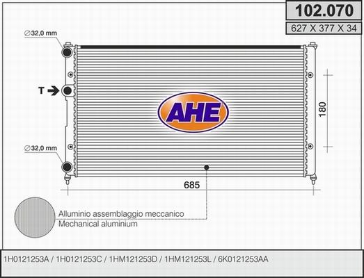 AHE 102.070 - Радиатор, охлаждане на двигателя vvparts.bg