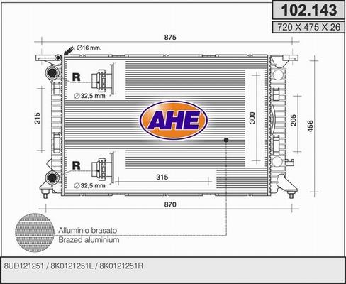 AHE 102.143 - Радиатор, охлаждане на двигателя vvparts.bg