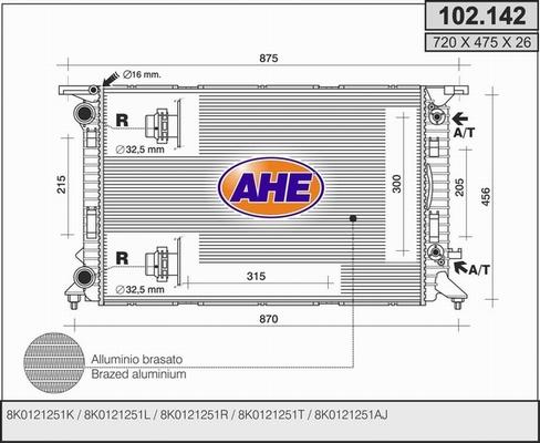 AHE 102.142 - Радиатор, охлаждане на двигателя vvparts.bg