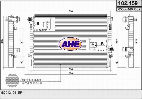 AHE 102.159 - Радиатор, охлаждане на двигателя vvparts.bg