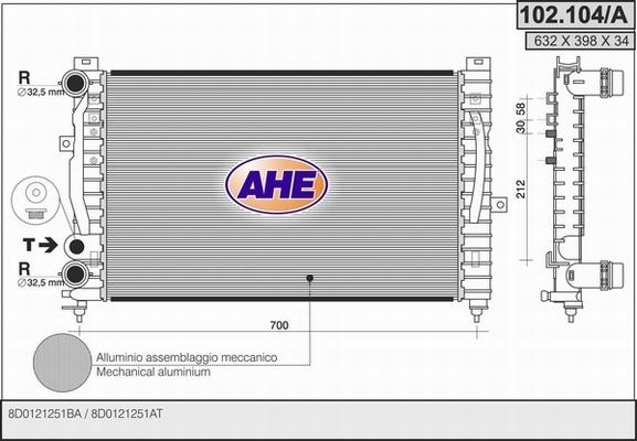 AHE 102.104/A - Радиатор, охлаждане на двигателя vvparts.bg