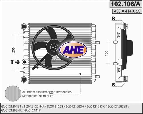 AHE 102.106/A - Радиатор, охлаждане на двигателя vvparts.bg