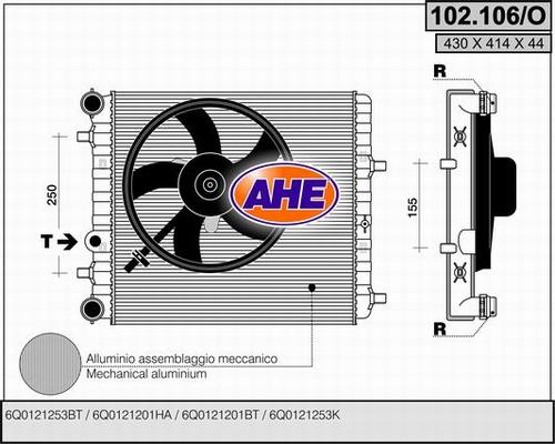 AHE 102.106/O - Радиатор, охлаждане на двигателя vvparts.bg