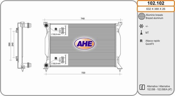 AHE 102.102 - Радиатор, охлаждане на двигателя vvparts.bg