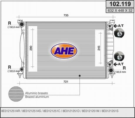 AHE 102.119 - Радиатор, охлаждане на двигателя vvparts.bg