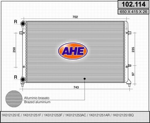 AHE 102.114 - Радиатор, охлаждане на двигателя vvparts.bg