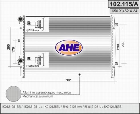 AHE 102.115/A - Радиатор, охлаждане на двигателя vvparts.bg