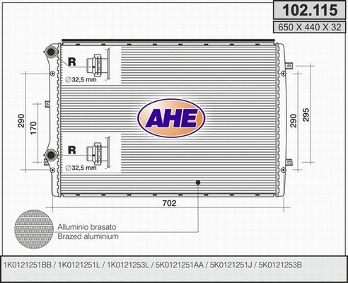 AHE 102.115 - Радиатор, охлаждане на двигателя vvparts.bg