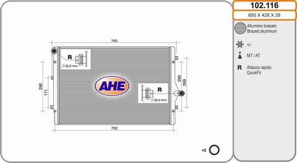 AHE 102.116 - Радиатор, охлаждане на двигателя vvparts.bg