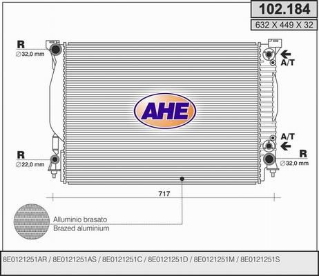 AHE 102.184 - Радиатор, охлаждане на двигателя vvparts.bg