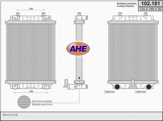 AHE 102.181 - Радиатор, охлаждане на двигателя vvparts.bg