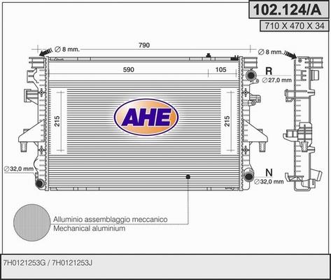 AHE 102.124/A - Радиатор, охлаждане на двигателя vvparts.bg