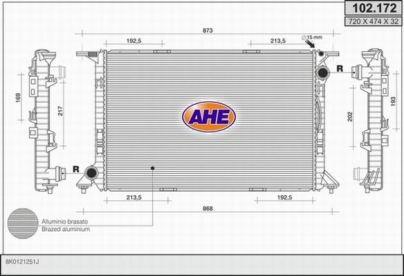 AHE 102.172 - Радиатор, охлаждане на двигателя vvparts.bg