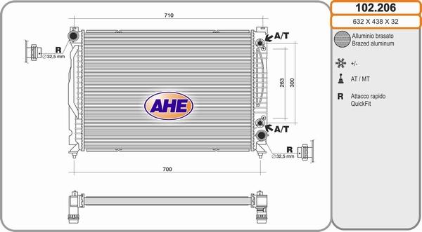 AHE 102.206 - Радиатор, охлаждане на двигателя vvparts.bg