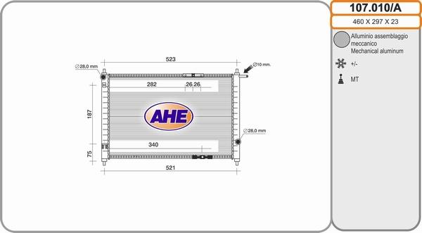 AHE 107.010/A - Радиатор, охлаждане на двигателя vvparts.bg