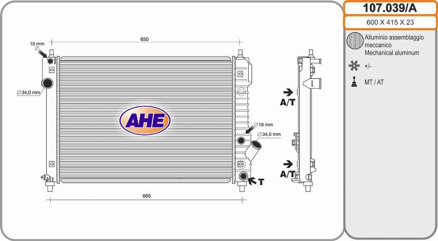 AHE 107.039/A - Радиатор, охлаждане на двигателя vvparts.bg