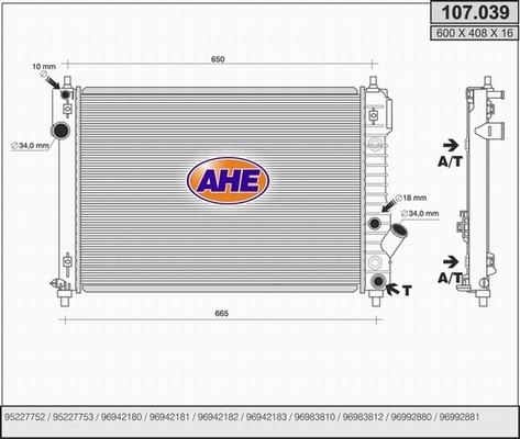 AHE 107.039 - Радиатор, охлаждане на двигателя vvparts.bg