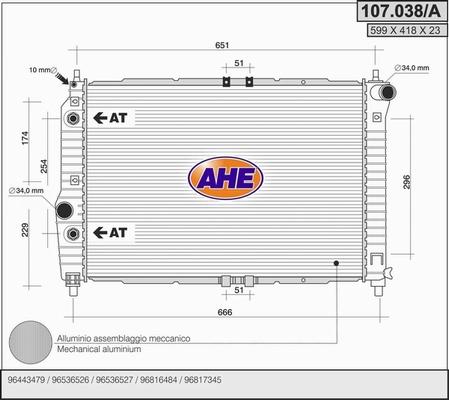 AHE 107.038/A - Радиатор, охлаждане на двигателя vvparts.bg