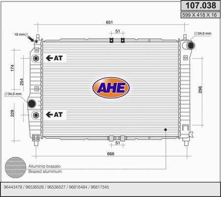 AHE 107.038 - Радиатор, охлаждане на двигателя vvparts.bg